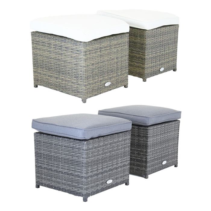 Pair Of Rattan Garden Footstools in Grey or Natural Finish