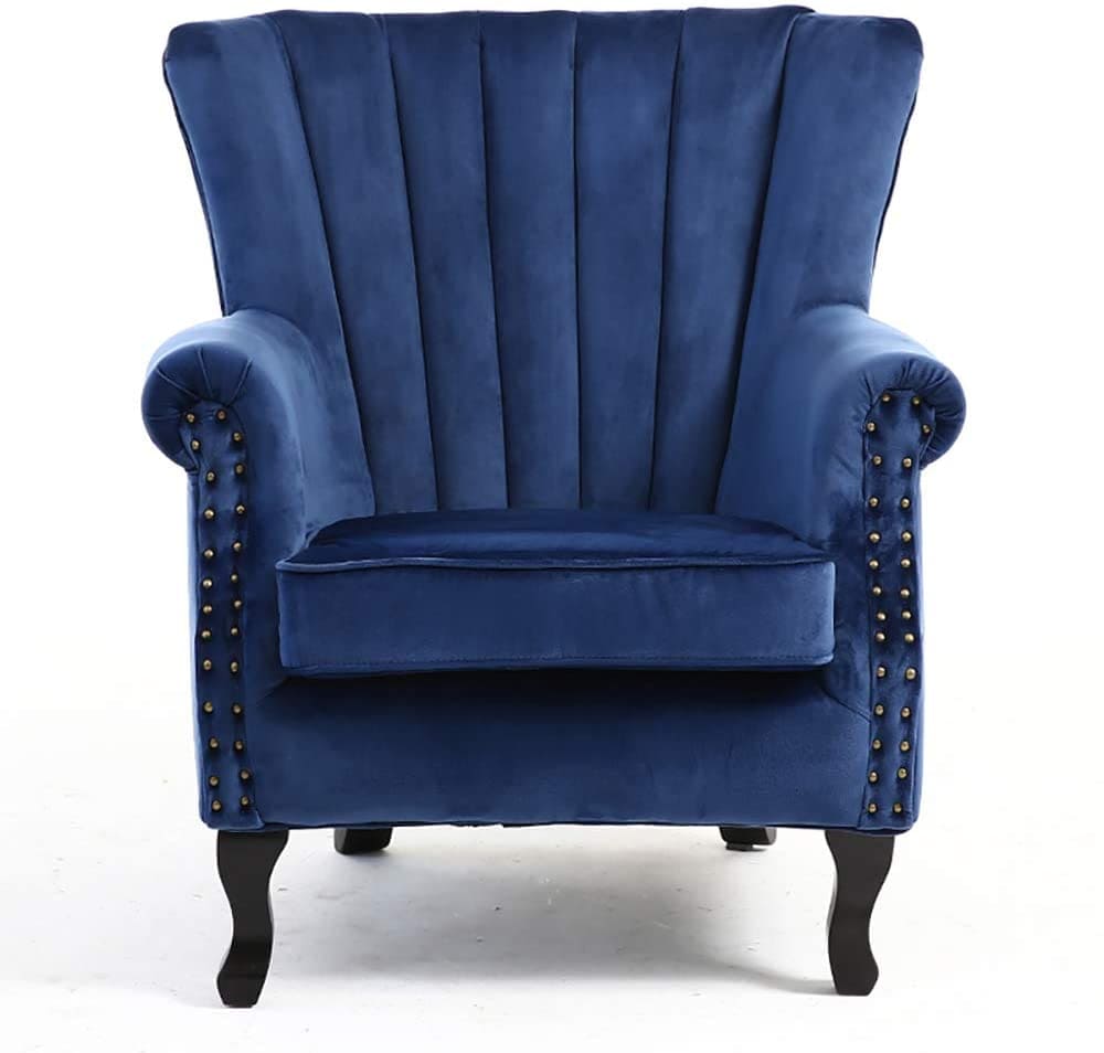 dark blue velvet armchair