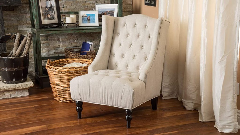 great deal furniture clarice wingback button-tufted fabric accent chair in light beige