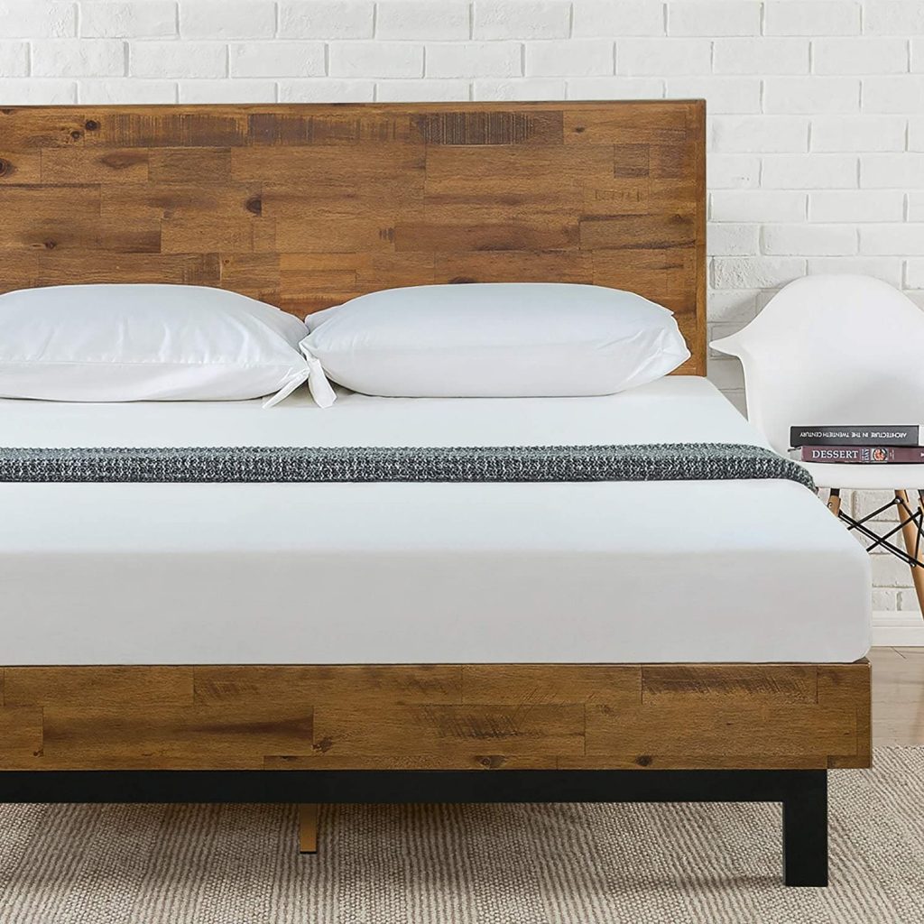 zinus rustic pine platform bed with headboard