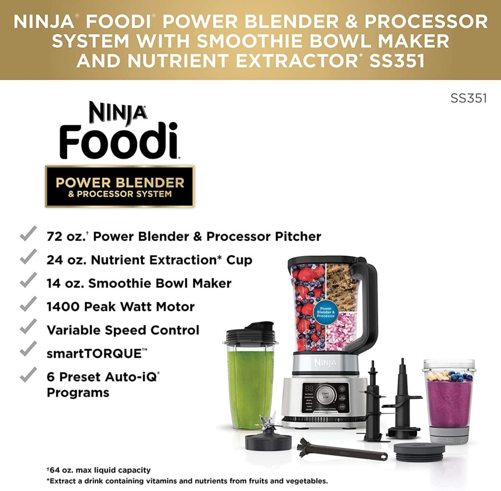 Ninja SS351 Foodi Blender & Processor System with Smoothie Bowl Maker