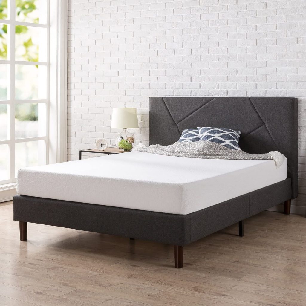 zinus judy upholstered geometric paneled platform bed with wood slat support