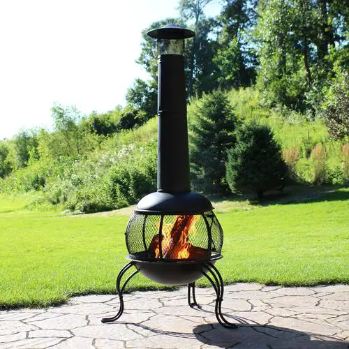 66 inch Sunnydaze Black Steel Wood Burning Outdoor Mexican Chiminea Fire Pit 