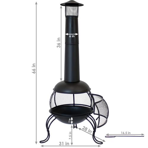 Sunnydaze Black Steel Wood Burning Outdoor Mexican Chiminea Fire Pit with Rain Cap
