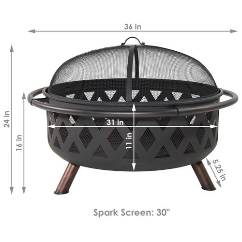 36 Inch Diameter Black Cross-Weave Wood-Burning Fire Pit Bowl
