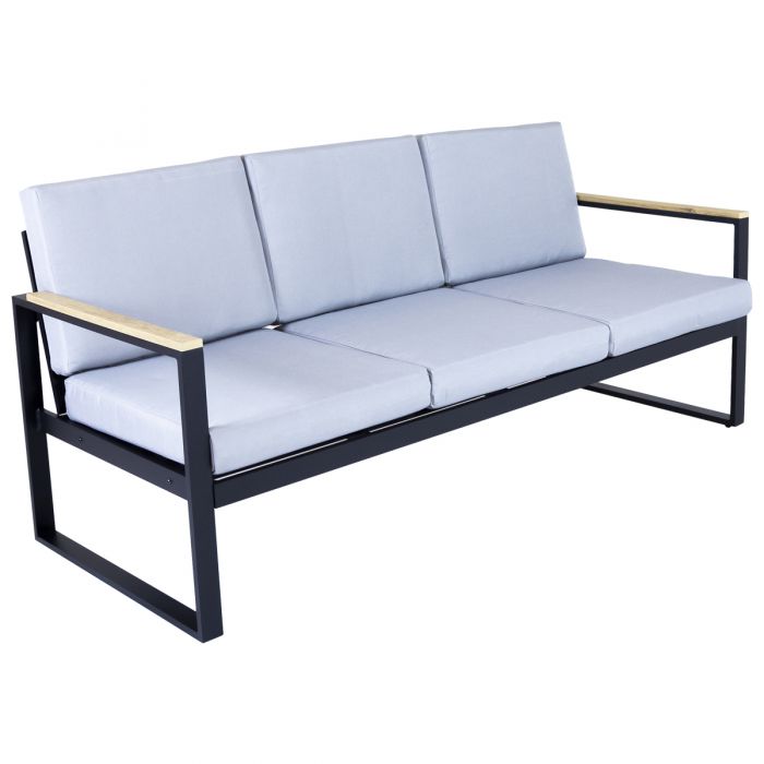 Charles Bentley Polywood and Extrusion Aluminium Large 3 Seater Sofa Seating Garden Grey Black Industrial Modern
