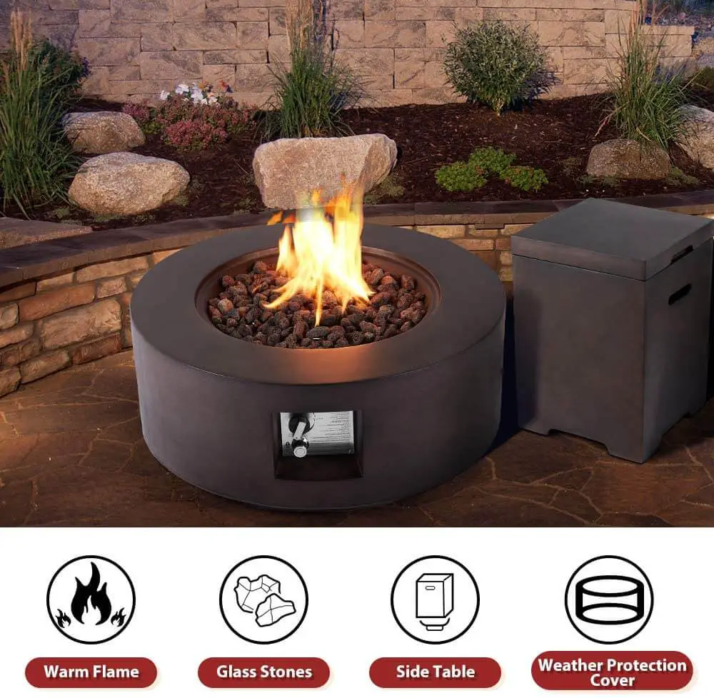 30 Inch Round Propane Gas Fire Pit Table with side table and weather protection cover