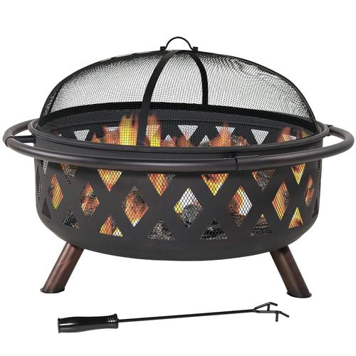 36 Inch Diameter Black Cross-Weave Wood-Burning Fire Pit Bowl