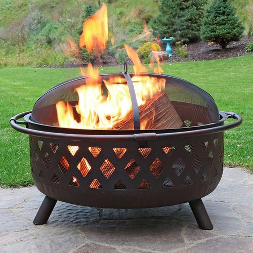 36 Inch Bronze Crossweave Wood Burning Fire Pit with Spark Screen by Sunnydaze