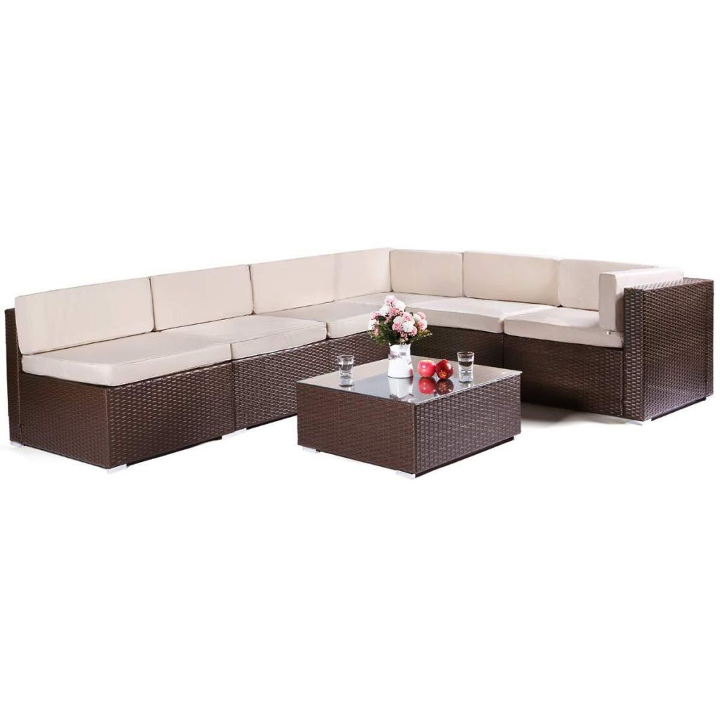 7 Piece Sectional Outdoor Rattan Sofa Set