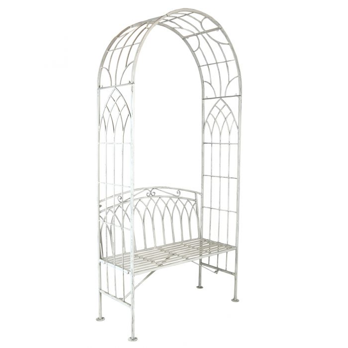 Wrought Iron Garden Arch with Bench - White - Charles Bentley - Angelic ...