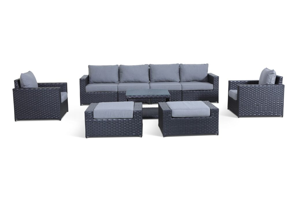 Cascade 9 Piece Outdoor Furniture Set with Sunbrella Cushions and Steel Frame