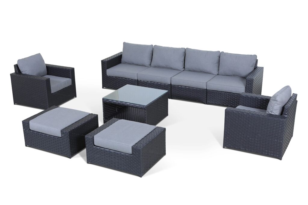 Cascade 9 Piece Outdoor Furniture Set with Sunbrella Cushions and Steel Frame modular