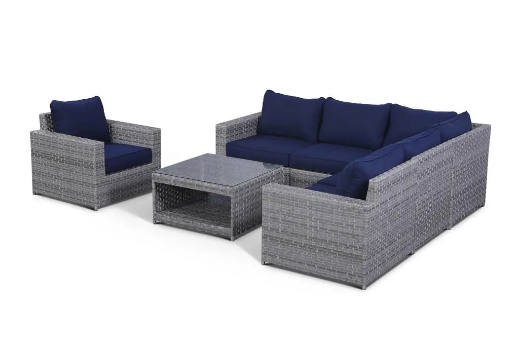 Kensington Navy 7 Piece Wicker Modern Outdoor Sectional Sofa Set