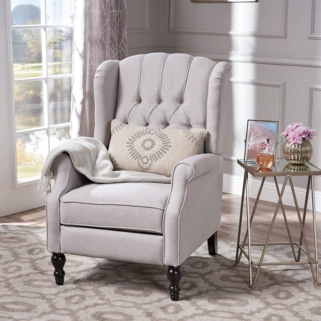 GDF Studio Elizabeth Fabric Reclining Armchair with Footrest - christopher knight home chair