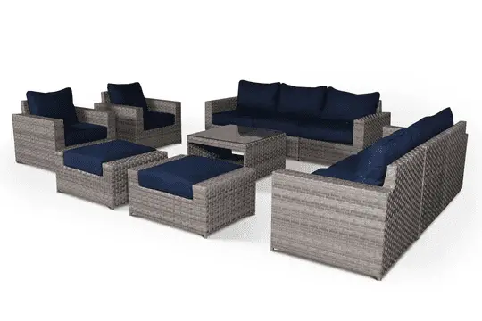 gray and blue outdoor wicker sofa set