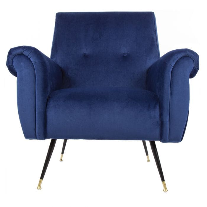 mid century navy blue velvet chair