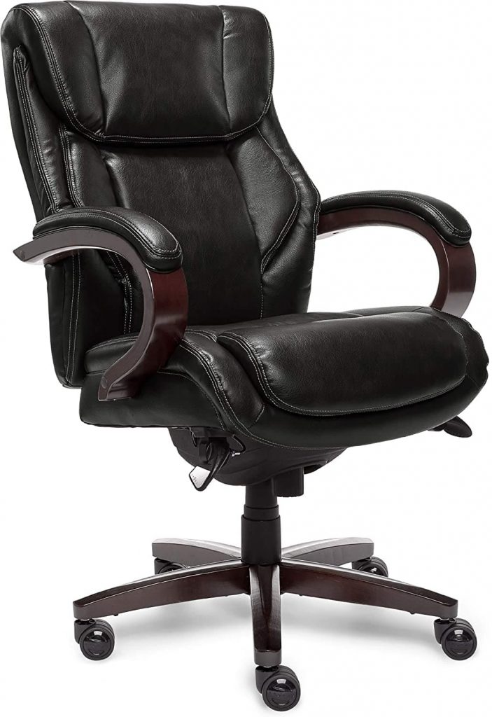 executive black leather chair - front side view