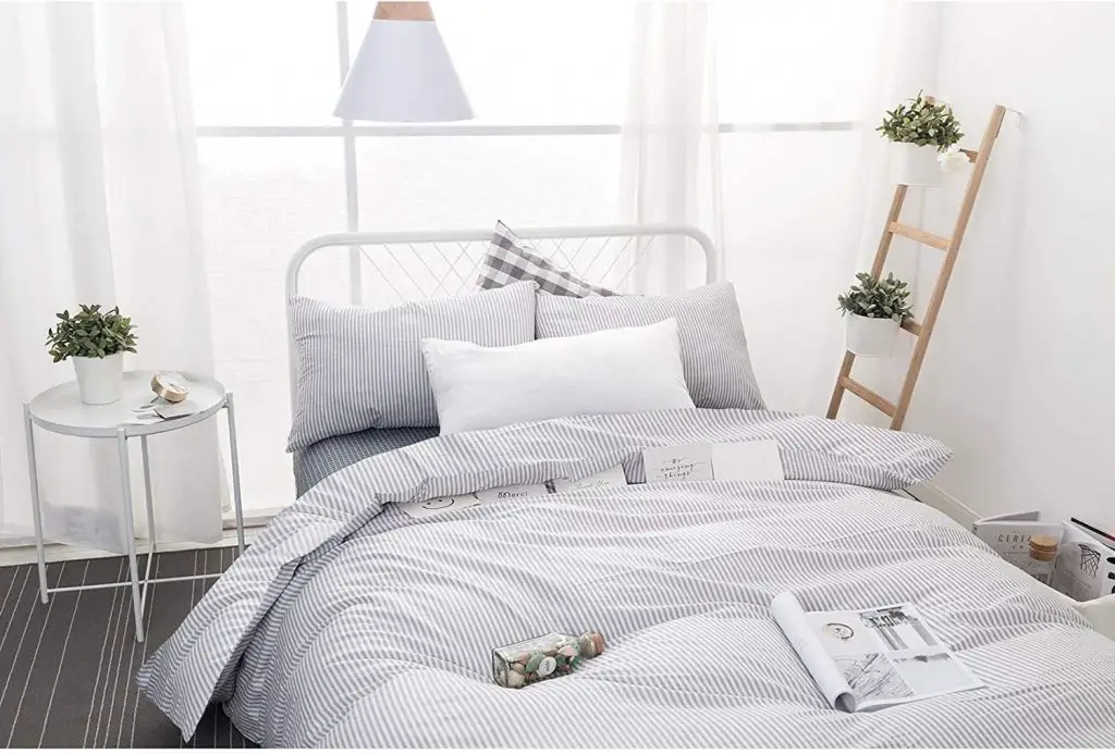 striped comforter sets - Wake In Cloud Grey and White Striped Comforter Set