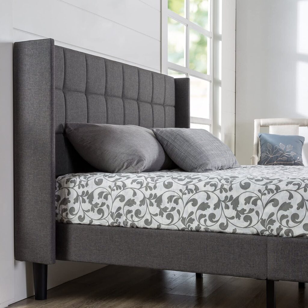 ZINUS Upholstered Square Stitched Platform Bed Frame with Wooden Slats - side view