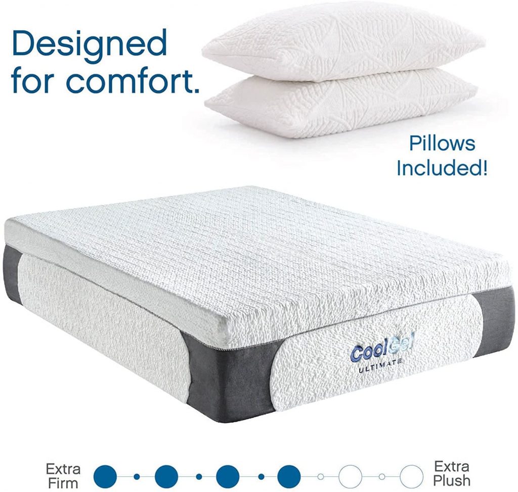 classic brands cool gel memory foam mattresses with 2 free pillows