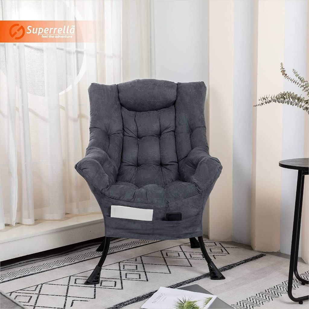 gray accent chair with arms and superrella fabric