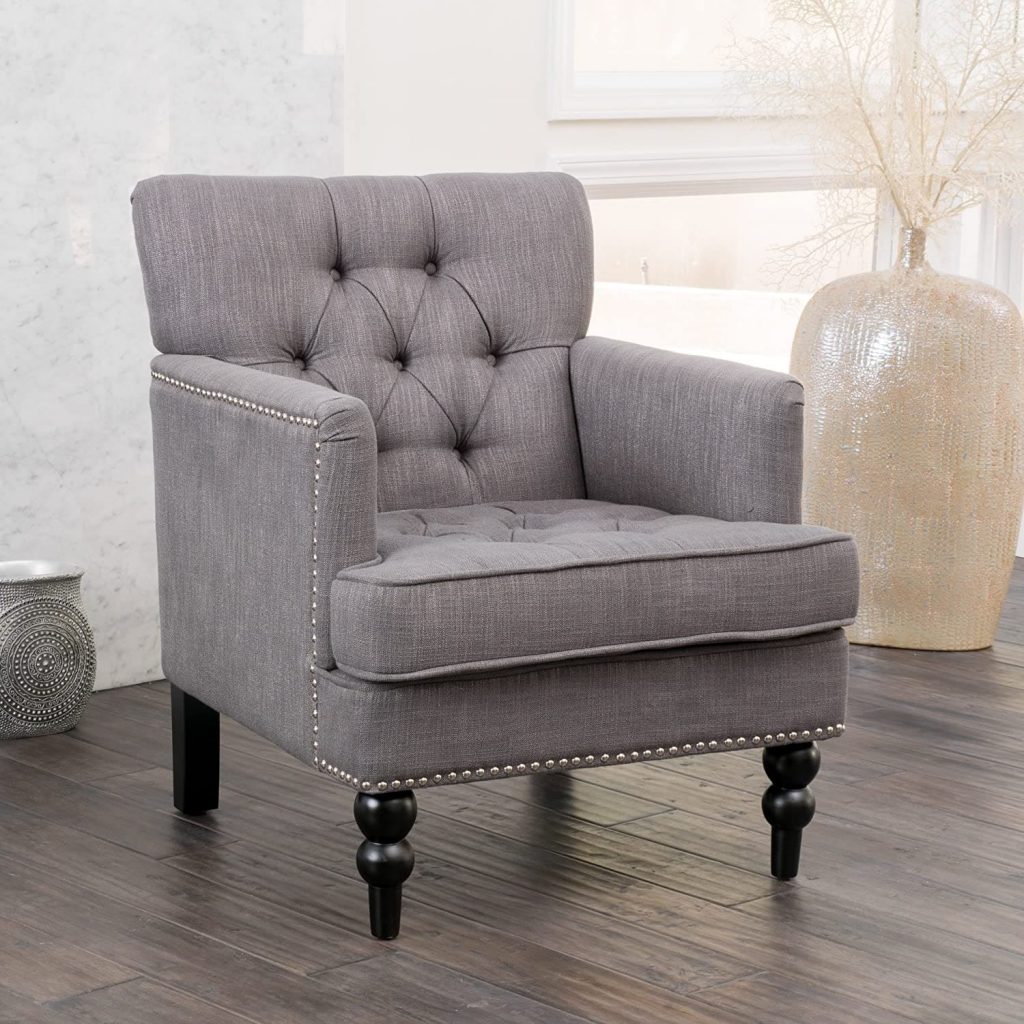 grey club chair - front view