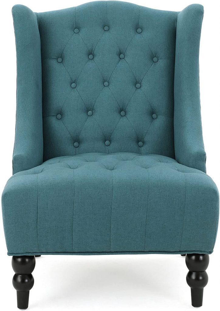 blue mid century club chair - front view