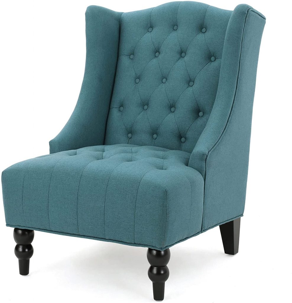 blue fabric modern club chair - front side view