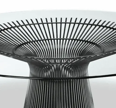 stainless dining table with glass top - top view close up