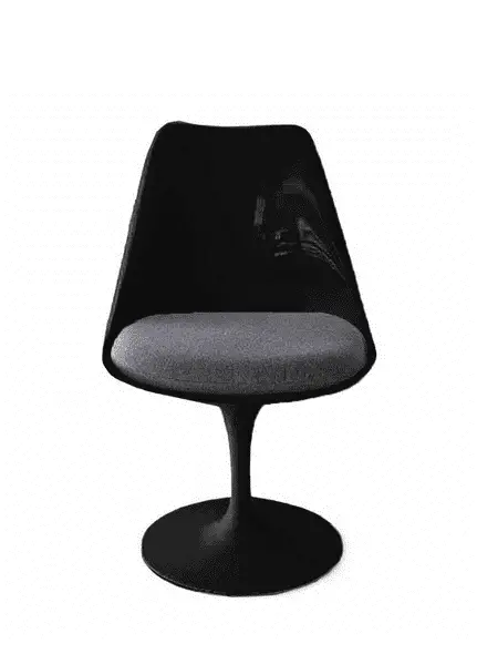 black upholstered tulip chair - front view