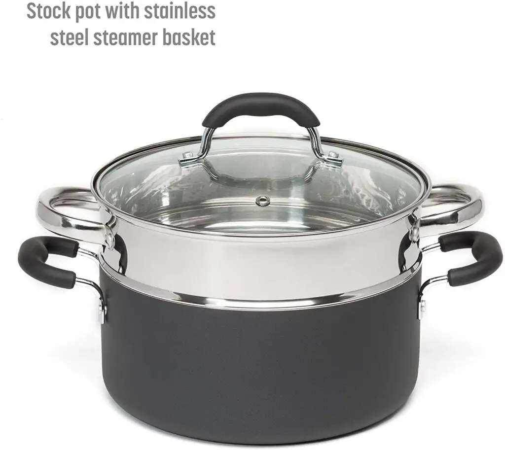 stockpot with stainless steel steamer basket
