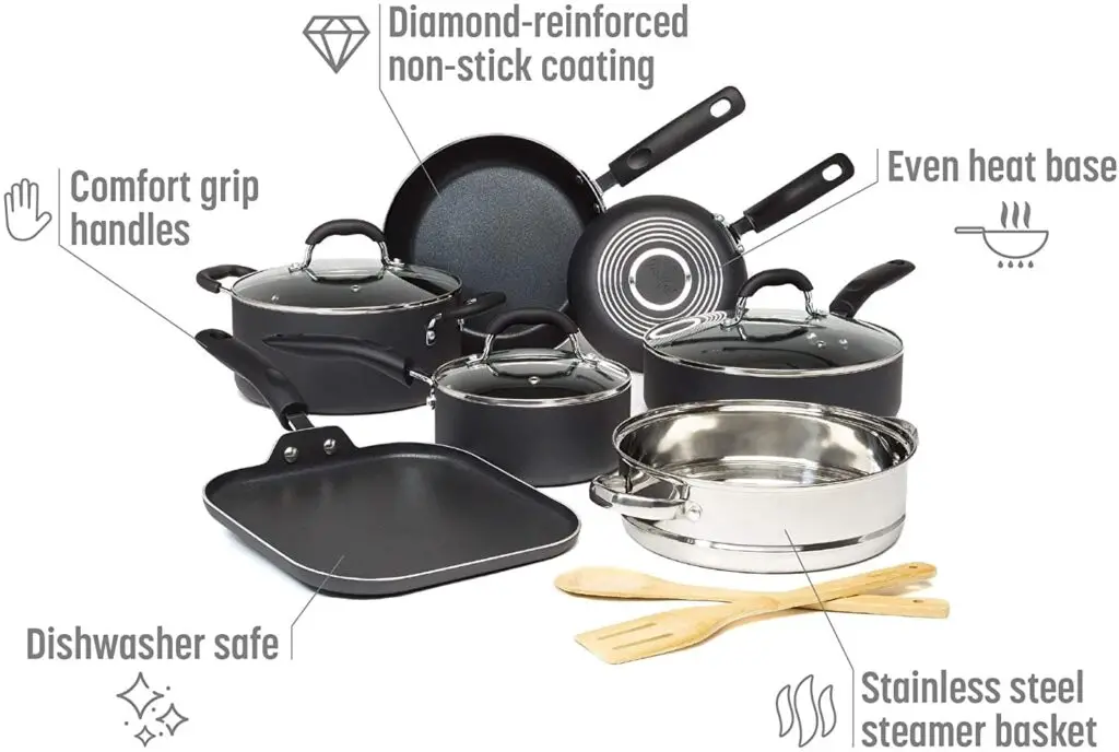 Goodful Premium Non-Stick Cookware Set, Dishwasher Safe Pots and Pans, Diamond Reinforced Coating, Made Without PFOA, 12-Piece
