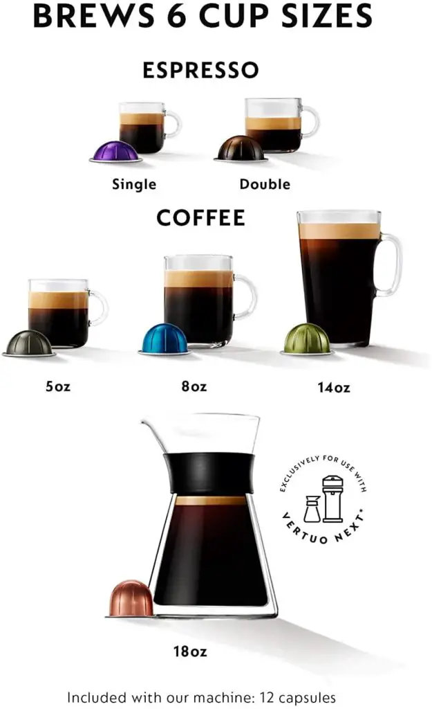 Nespresso Vertuo Next Espresso and Coffee Machine with Aeroccino - brews 6 cup sizes