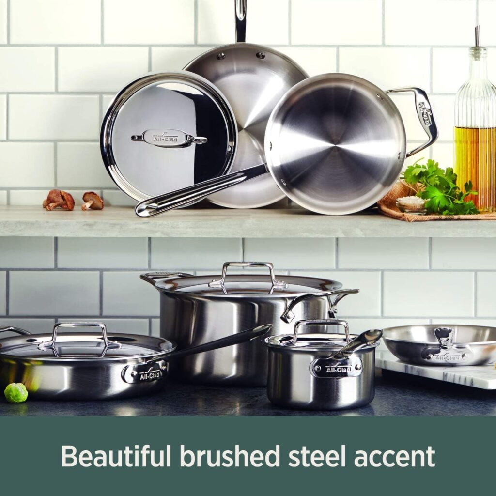 all clad d5 brushed stainless steel 10 piece set