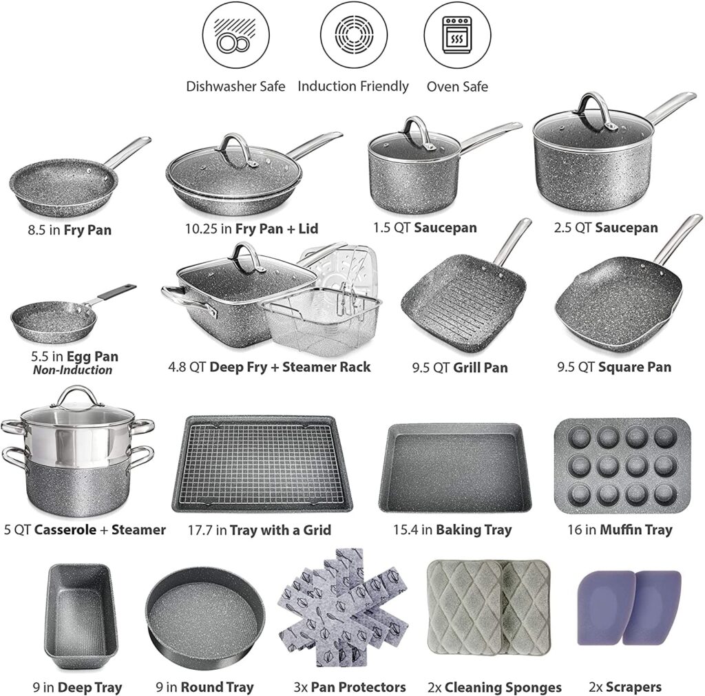 Home Hero Cookware - 23pc Granite Non Stick Cookware Set